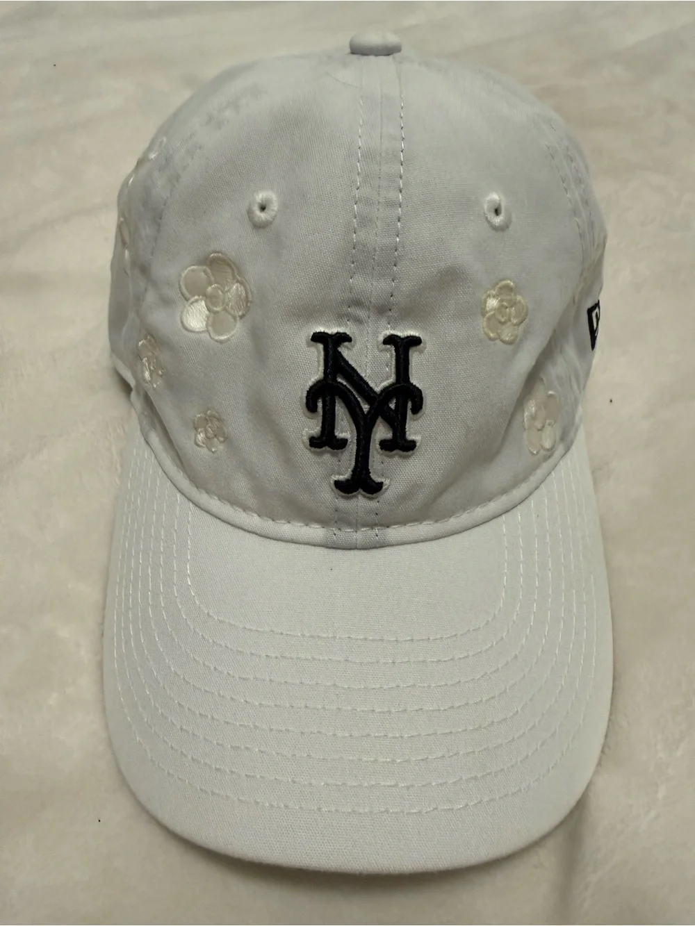 Kids White Embroidered Floral Baseball Cap with NY Logo